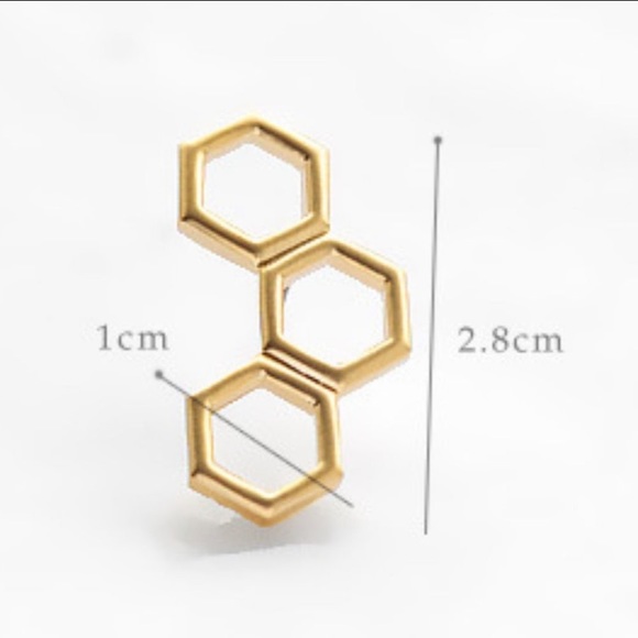 Gold Tone Geometric Hexagon Earrings - Picture 5 of 5